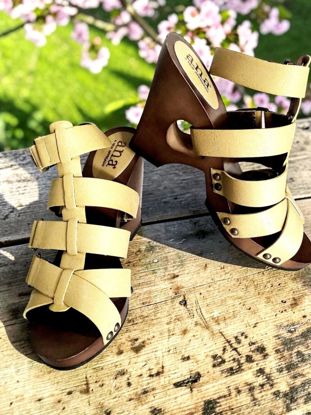A.N.A Yellow Strappy Wedge Sandals Size 7.5